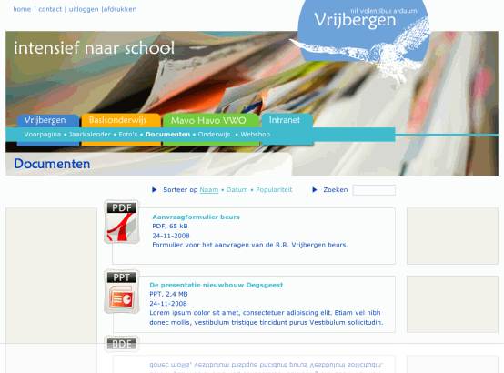 Bibliotheek van documenten in het Vrijbergen Intranet