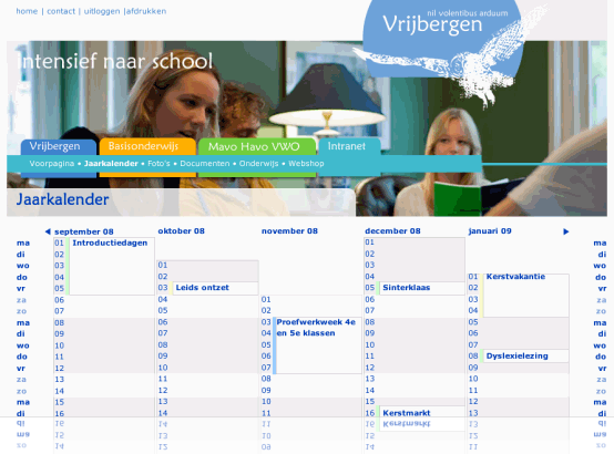 Jaarkalender in het Vrijbergen Intranet