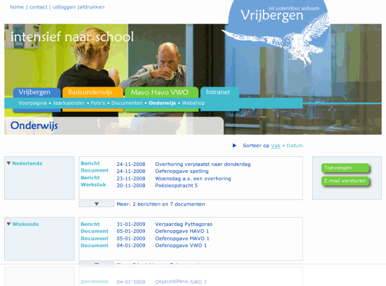 Onderwijsondersteuning in het Vrijbergen Intranet
