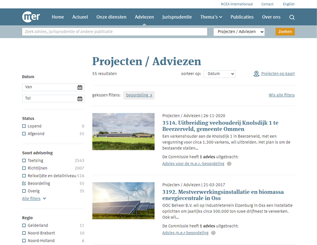 Impressie van de website voor de Commissie voor de milieueffectrapportage.