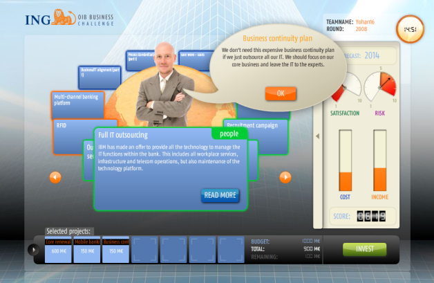 In het online spel lichten fictieve projectleiders hun project toe