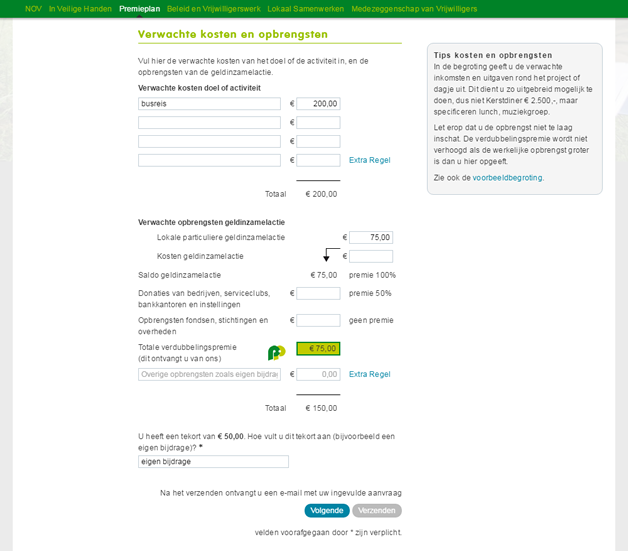 Formulier voor invullen begroting
