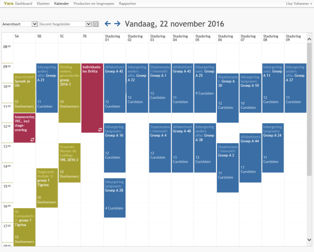 Kalender van het Cliëntvolgsysteem Yara.